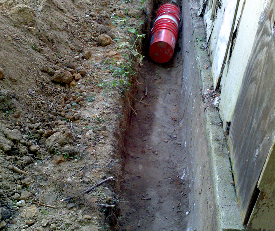 French Drain Trench Dug Alongside a Philadelphia Home